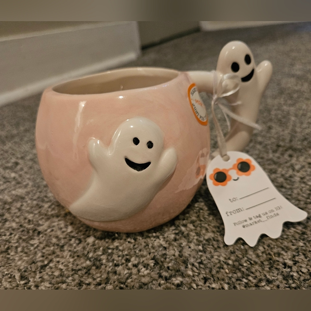 Adorable Pink Ghost Mug Handpainted 3D Super Fun